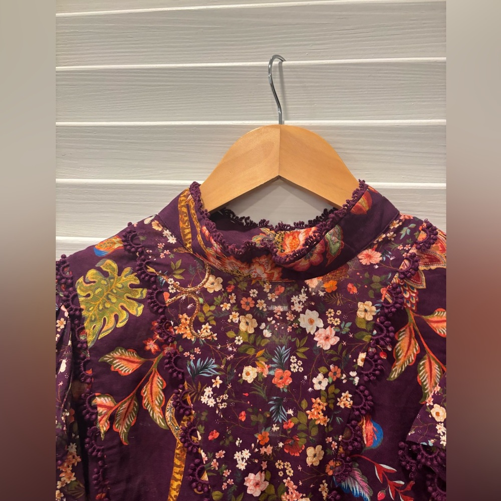 FARM RIO Cotton Boho Tropical Floral Embroidered Blouse Size Small - Picture 3 of 13